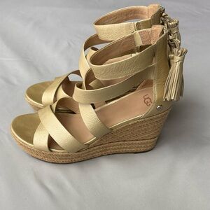 UGG Raquel Metallic Platform Wedge sandals in gold leather
